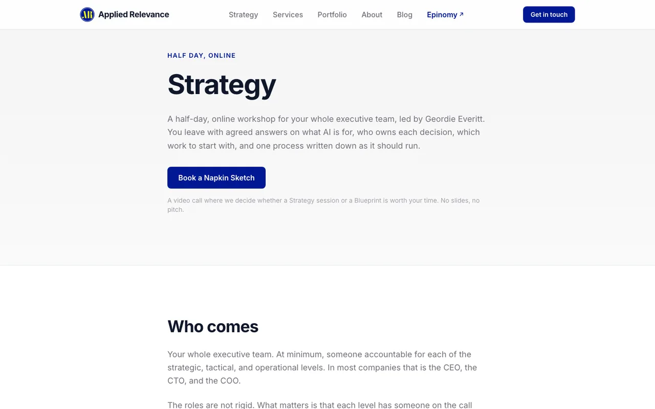 The Strategy workshop page
