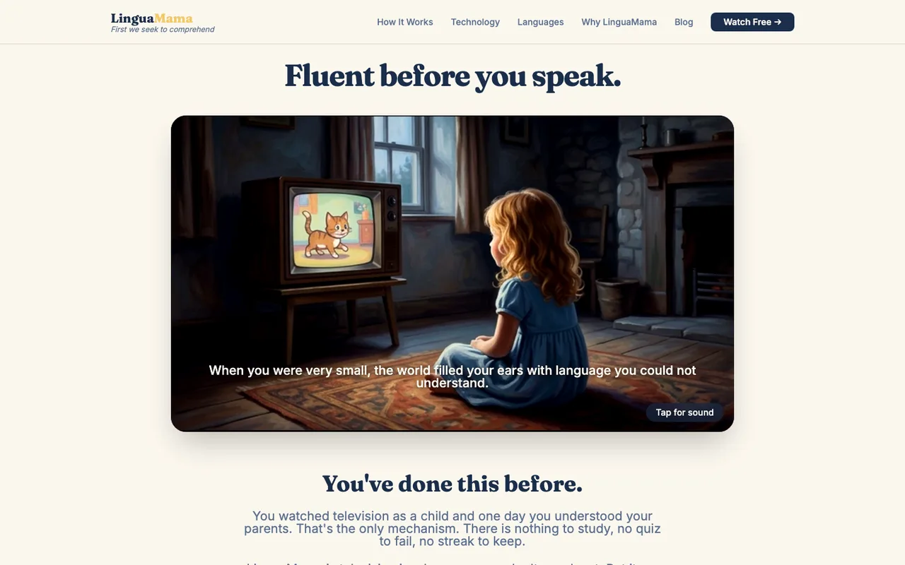 LinguaMama home page: Fluent before you speak